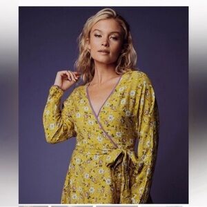 Idem Ditto Floral Wrap Knee Length/Mini Summer Dress Sz M Mustard Purple